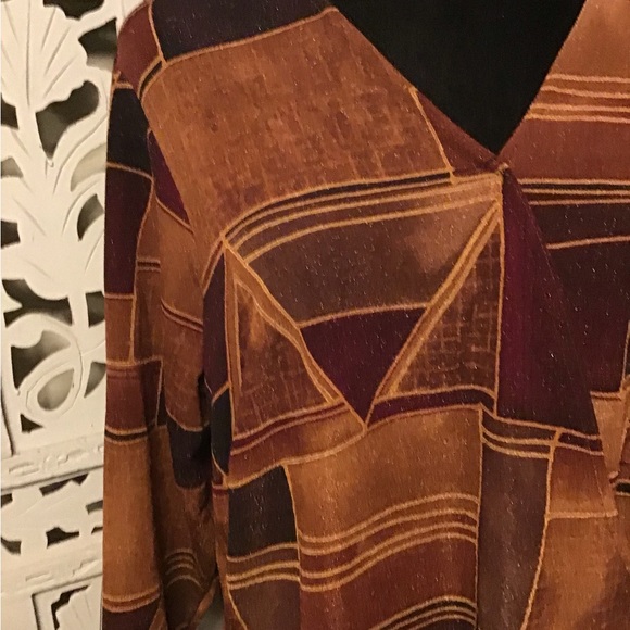 GIORGIO FIORLINE SNAZZY GLITTERY SHADES OF BROWN & BRONZE LONG SLEEVE TOP - Picture 3 of 6